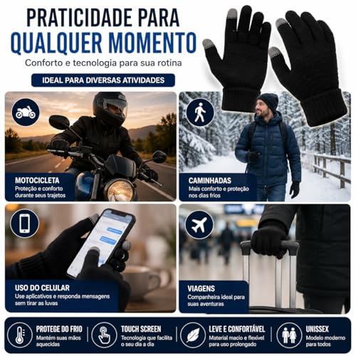 Luva Inverno Touch Screen Frio Mexe Celular Tablet Quentinha