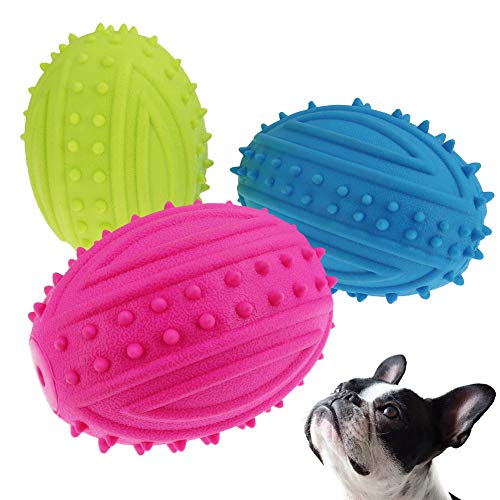 TOCESS Dog Squeak Ball Toy, Light Football Chew Squeak Toy for Dogs, Tough and Durable Pet Dog Spike Ball Toys for Chasing and Training, Natural Rubber Squeaky Toys, Dog Chew Teeth Cleaning (3 Packs) - Thumbnail 7