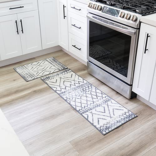 Maples Rugs Kitchen Rug Set Abstract Diamond 2Pieces Non Skid