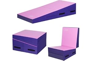 GYMAX Gymnastics Mat, Folding Incline Wedge Tumbling Mat, Cheese Mat for Gymnastics, Fitness, Practice & Exercise, 60’’ x 30’’ Material Arts Yoga Mat for Home Gym