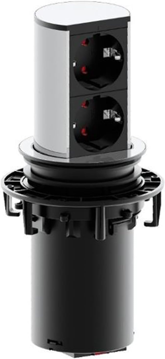 BACHMANN Elevator Retractable Socket 2-Way 2 m Cable Table Socket for Kitchen and Office Stainless Steel Look 928.002 (Extends at the Touch of a Finger)