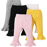 ATCTBOGFS Toddler and Baby Girl Stretchy Flare Pants with Ruffle Fleece Pants and Leggings 5-Pack