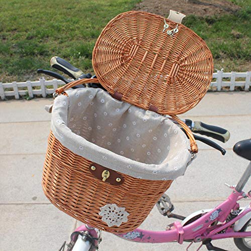Bicycle Basket, Bike Basket Crate Hand-Woven, Cycling Bike Racks Bags Cloth, Front Handlebar Bicycle Lift Off Baskets with Cover, Fashion Durable Bicycle Basket for Adult Men Women Kids Girls Boy
