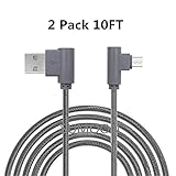 SUMOON Micro USB Cable, 10FT+10FT 90 Degree Right Angle Nylon Braid Micro USB Charging Cable Android Charger Cord for Samsung Galaxy S7/S6/S5,HTC,LG, Tablet and More (2x10FT Grey)