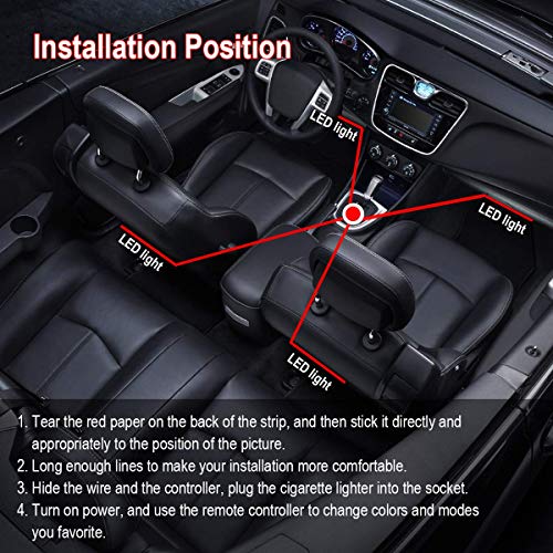 Interior Car Lights, YANF Car LED Strip Lights 4pcs 36 LED Under Dash Lighting Kit Multicolor Music Car Strip Light with Sound Sensor and Wireless Remote Control, DC 12V