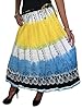 Vintage Style Women's Skirt Cotton Printed Yellow Blue Long Skirts