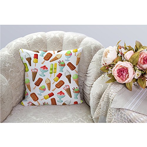 HGOD DESIGNS Ice Cream Pillow Covers,Decorative Throw Pillow Chocolate Stick Waffle Cone Strawberry and Caramel Soft Serve Sundae Pillow Cases Cushion Covers for Sofa Couch 18x18 inch