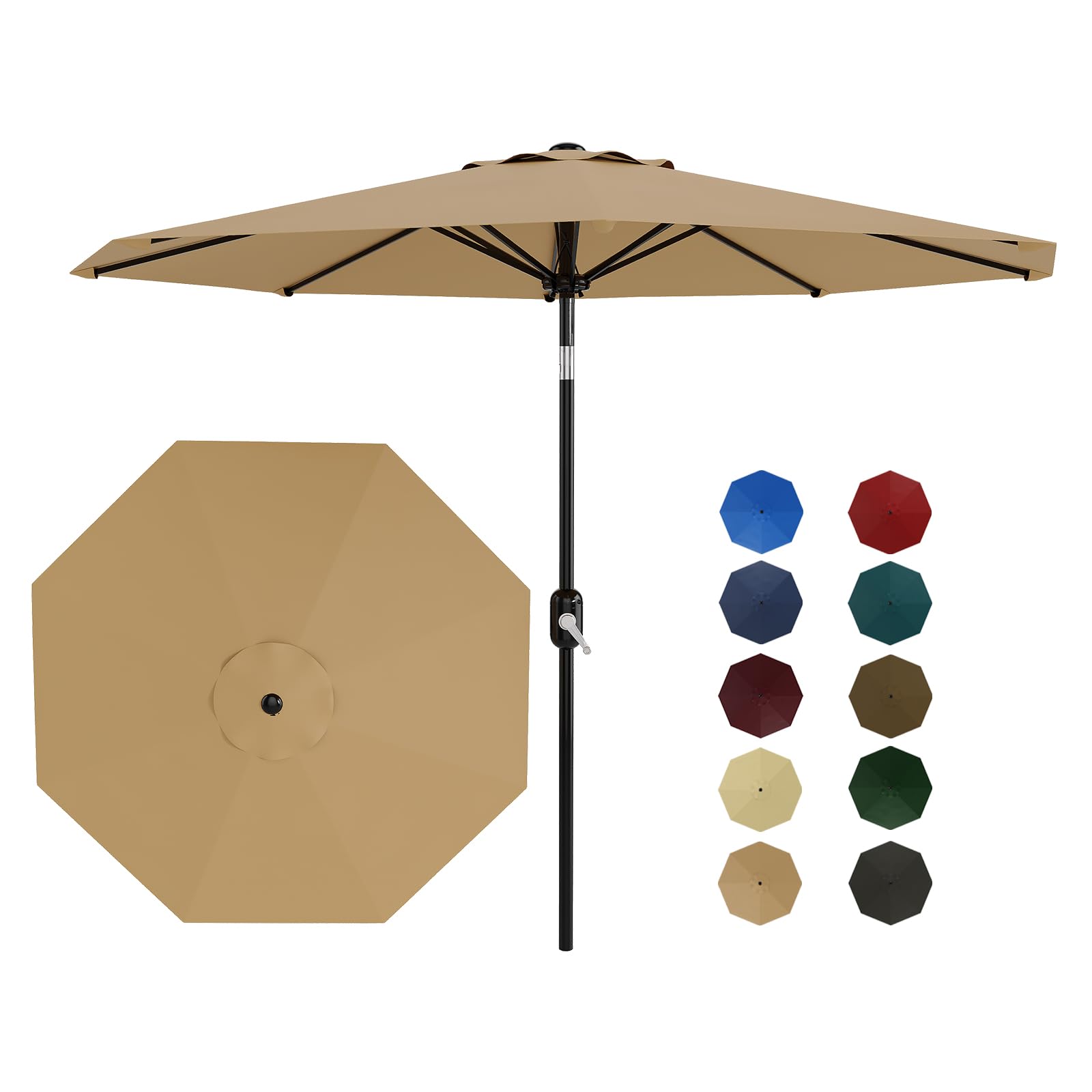 Photo 1 of 10Ft Patio Umbrella - 8 Sturdy Ribs Outdoor Table Umbrella with Crank Lift & Push Button Tilt - Market Umbrella for Pool, Deck, Yard, Garden - Tan