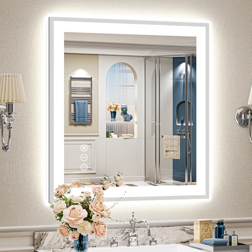 AWANDEE LED Bathroom Mirror 28x32 Dimmable Lights