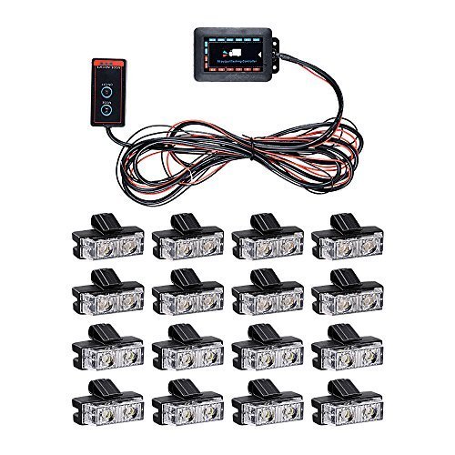 16pcs 2-LED Amber/White Truck Vehicle Car Weather Proof Emergency Warning Hazard Strobe Light Bar Kit