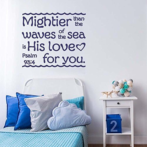 Psalm 93 4 Bible Verse- Mightier Than The Waves Of The Sea Wall Decal Quote Vinyl Lettering Nautical Anchor Living Room Bedroom Nursery Kids Wall Decor(dark blue, 22"WX19"H)
