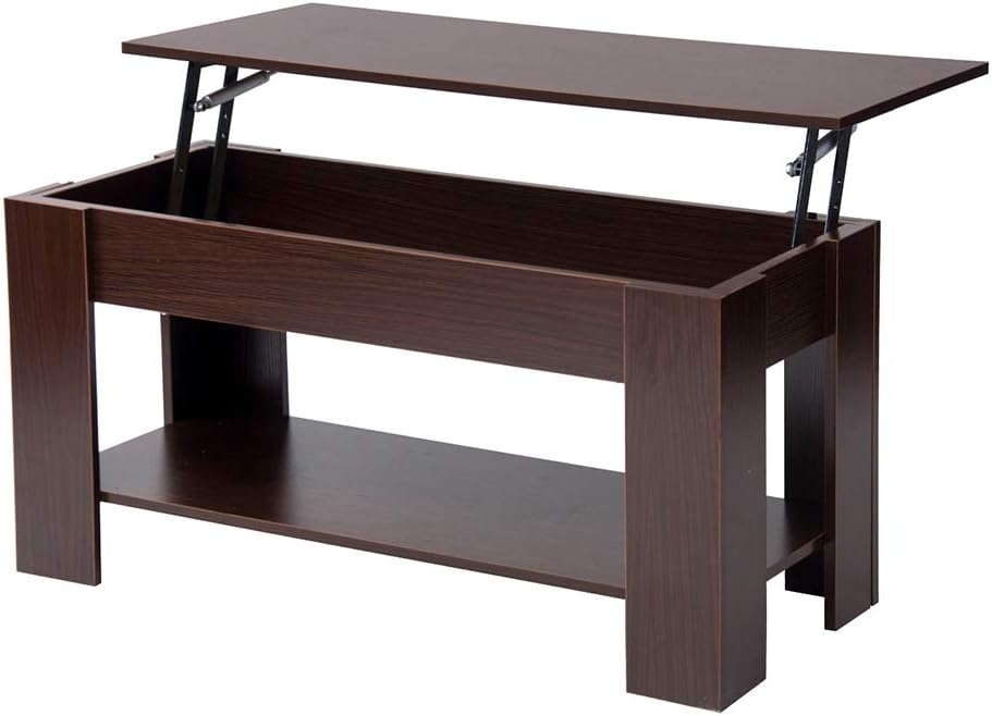 Lift Top Coffee Table, with Storage & Shelf Rectangle Easy to Assemble Solid Wooden Tea Desk for Office Home Living Room Garden - Coffee