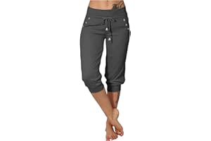 Capri Pants for Women Summer Wide Leg Capris Loose Fit Drawstring High Waist Cropped Jogger Athletic Yoga Capri Pants