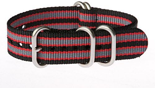 OhFlash 22mm [Black Red Gray] Zulu G10 Nylon NATO Militaty Watch Band Strap with Stainless Steel Rings