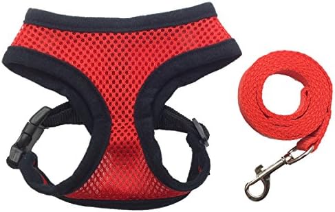 FUNPET Soft Mesh Cat Harness with Nylon Leash Adjustable for Small Pet Dog and Cat Red M