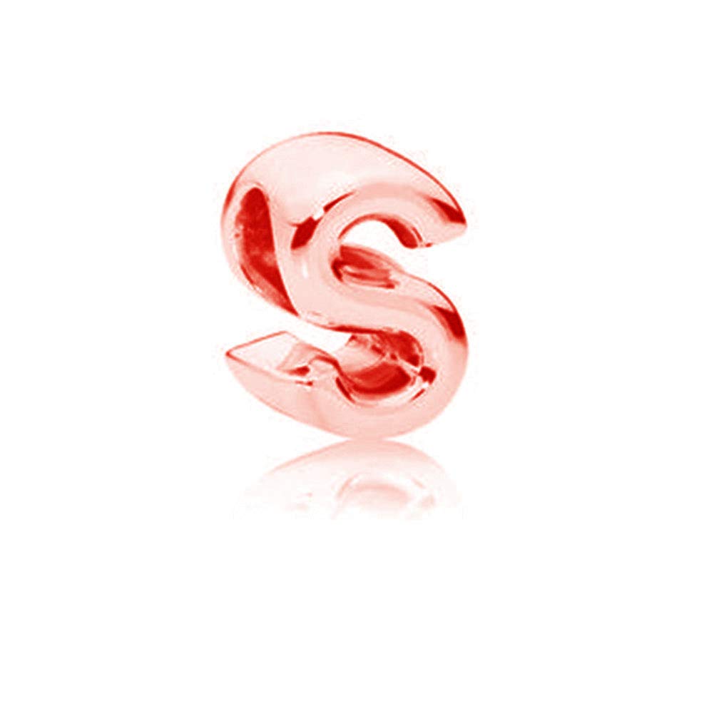 925 Sterling Silver Rose Gold Beads Alphabet Charms Letter Initial S Charm Anniversary Charm Words Charm fits Pandora Charms Bracelet (S)