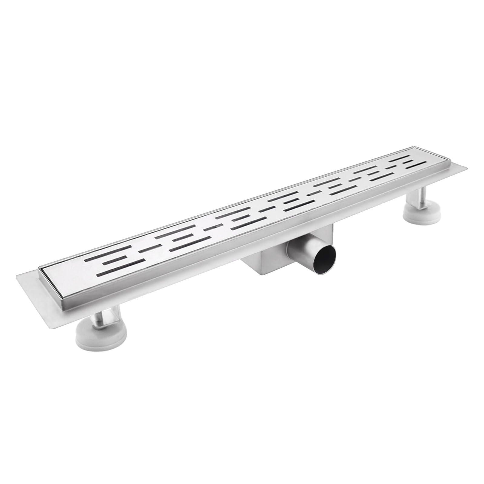 sunrik Strips Shower Drain 30 cm Extra Flat Stainless Steel Floor Drain Complete Set with Siphon Hair Strainer