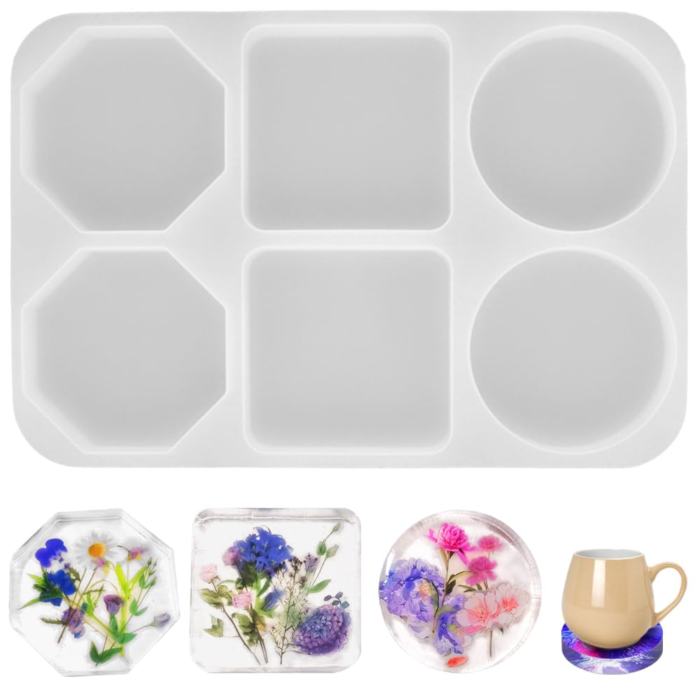 AIFUDA 6 Pcs Coasters Silicone Mold for Resin Casting Resin Coaster Mold Large Deep Coaster Mold for DIY Coasters Home Decoration