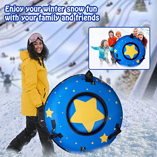 PHETEA Foldable Inflatable Snow Tubes for Sledding Heavy Duty,Towable Snow Sled for Adults,Blue