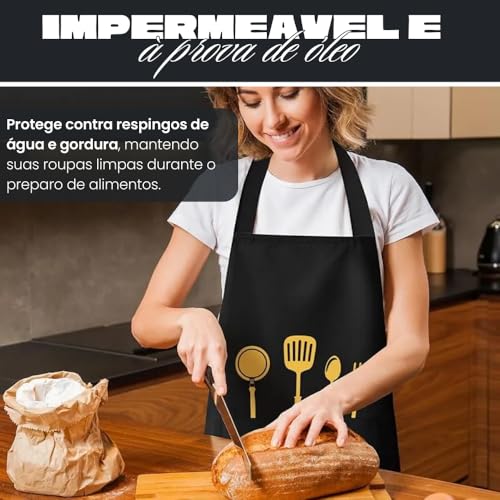Avental de Cozinha Impermeável com Bolsos Frontais - Avental para Cozinhar Unissex - Ajustável Confortável - Ideal para Limpeza, Churrasco, Lavanderia e Uso Doméstico - UpShop