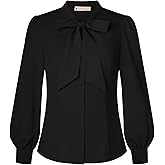 Belle Poque Women's Bow Tie Neck Blouse - Button Down Long Sleeve Collared Shirt for Work Office Casual
