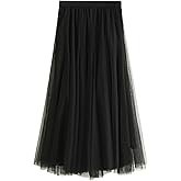 GOLDSTITCH Tulle Skirts for Women Long Fairy Skirt Tutu A-Line Mesh Layered High Elastic Waist Skirts