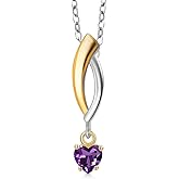 Gem Stone King 925 Silver and 10K Yellow Gold Purple Amethyst Pendant Necklace for Women | 0.25 Cttw | Gemstone February Birthstone | Heart Shape 4MM | With 18 Inch Silver Chain