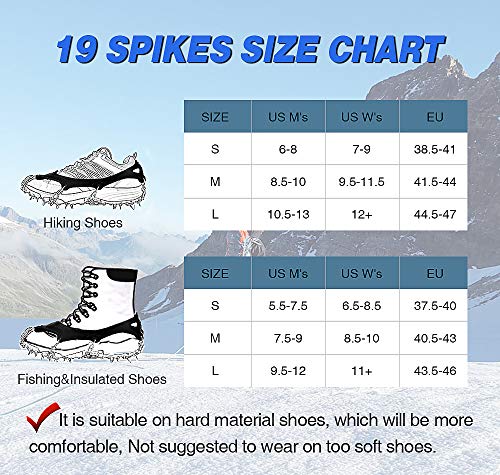 AUHIKE 19 Teeth Claws Crampons [Updated Version],Non-Slip Shoes Cover with Stainless Steel Chain for for Hiking Fishing Climbing Jogging Mountaineering Walking on Snow and Ice (Orange, L) - Thumbnail 5