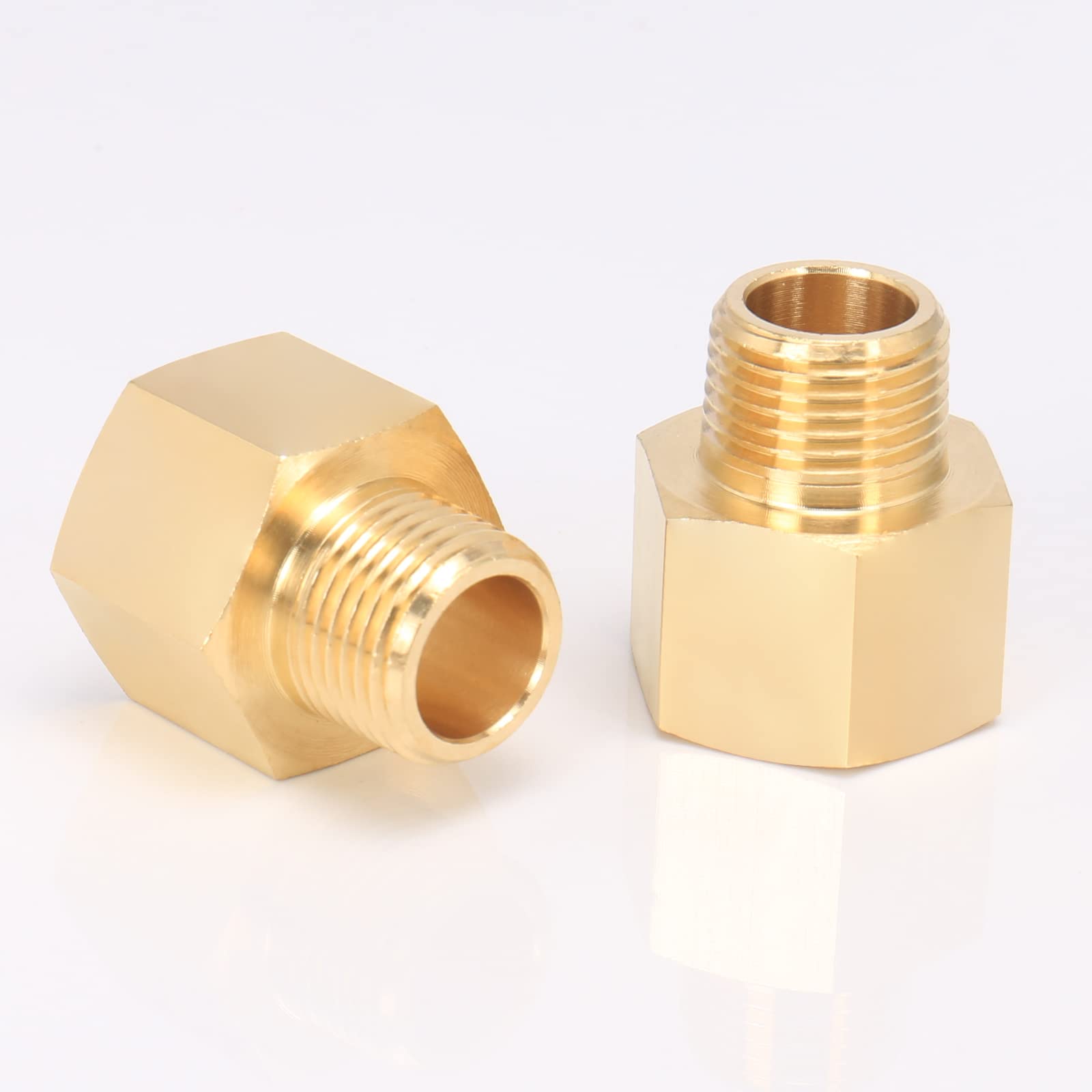 Photo 1 of BathAce Brass Pipe Fitting, Heavy Duty Metal Thread Solid Brass Reducer Adapter, 2 Pack (3/8 Male x 1/2 Female)