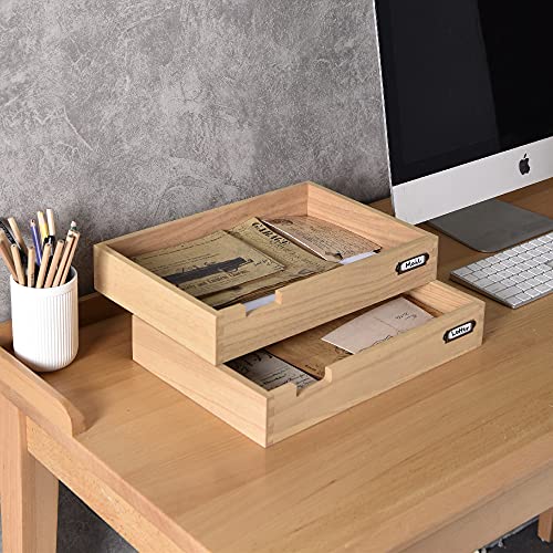 Kirigen Wood Desk Organizer Stackable Paper Tray Set of 2 for Office
