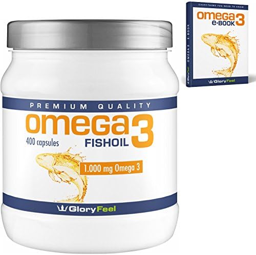 Omega 3 Fish Oil Capsules 1000mg - 400 Softgels High Strength Fishoil - Comparison Winner 2018* - 180mg DHA and 120mg EPA per Softgel-Capsule - No Magensiumstearate - Supplements by GloryFeel