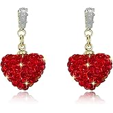 Red Heart Earrings Glitter Cute Big Red Heart Statement Drop Dangle Earrings for Women (A-Red)
