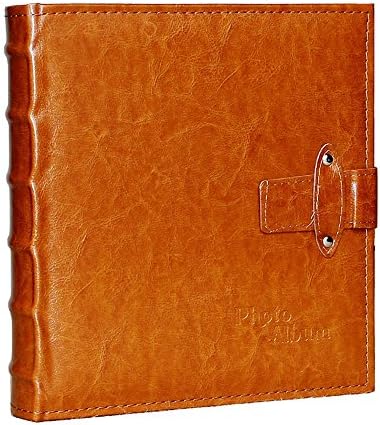 Leather buckle 7 inch 200 DIY album album / insert photo album / children baby growth record album book ( Color : Brown and yellow )