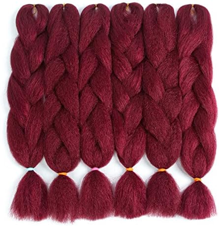 Ceedee 6 Packs Braiding Hair Crochet Braiding Hair Extensions Crochet Hair Braiding Hair Extensions Low Temperature Synthetic Hair (26'', Burgundy)