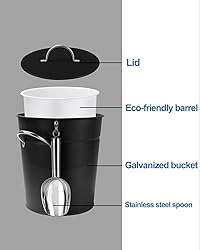 3Qt Black Galvanized Ice Bucket with Lid, Scoop