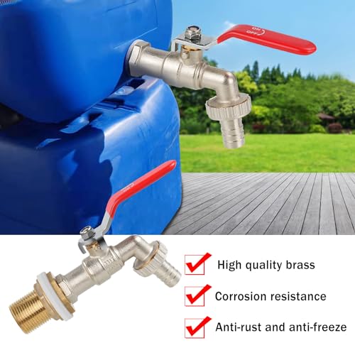 Drado 1/2'' Pouce Robinet à sphére Avec raccord de tuyau de qualité, Robinet de récupération d'eau sphérique extérieur, d'eau en Laiton, pour seau de pluie, réservoir, réservoir, seau de pluie