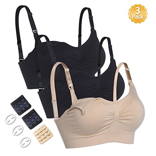 Seamless Maternity Nursing Bras Super Soft and Breathable Fabric with Extra Bra Extenders & Clips
