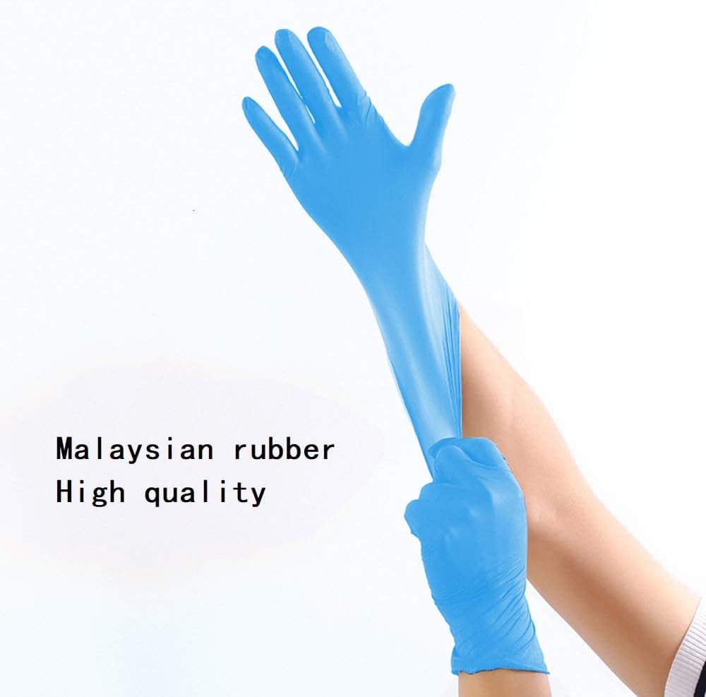 DZH Protective Nitrile Disposable Boxed Gloves,Powder Free,Non Latex,Non-Sterile, Transparent Cleaning Health Industrial Gloves,3 Size,100PCS/Box(Blue)