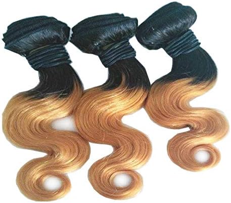 XMH Short Human Hair Extensions 3 Bundles of 12inch Virgin Hair Bundle Body Wave Two Tone Color Sew in Weave Hairstyles For Full Head Ombre Color 1B/320