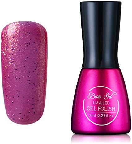 Gel Nail Polish, Beau Gel Soak off Gel Polish UV LED Nail Salon Long-lasting Manicure Varnish 7ml Glitter Rosebloom (1333)