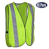 Safety Vest with High Visibility - 2 Inch Reflective Strips, Bright Neon Yellow, Breathable Polyester Mesh Fabric, ANSI ISEA Class Unrated, Hi Viz All Day and Night (10 Pack - Small-Large)