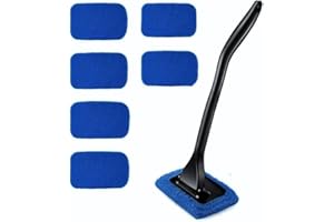 Ceuissp 6PCS Windshield Cleaning Tool Car Window Cleaner with 5 Reusable and Washable Microfiber Pads and Extendable Handle Auto Inside Glass Wiper Kit Green (Blue)
