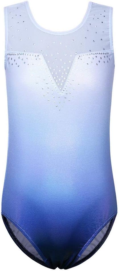 Girls One Piece Blue Gradient Color Sparkle Leotard Dancing Ballet Gymnastics Athletic Leotards for Little Girl