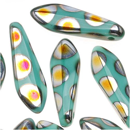 Jablonex Czech Glass 5 x 16mm Dagger Beads - Peacock Turquoise (25)