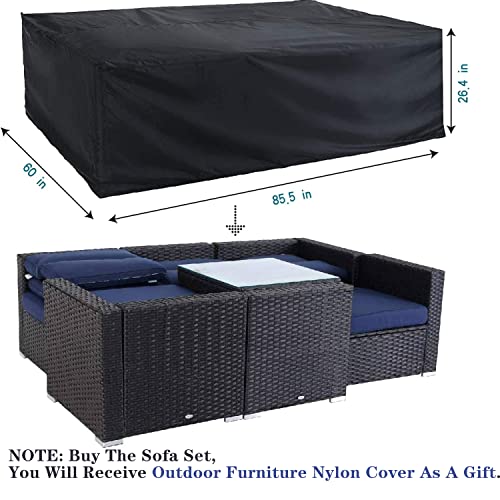 PHI VILLA Outdoor Patio Rattan Sectional Sofa Patio Wicker Furniture