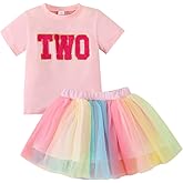 ATCTBOGFS Toddler Kids Baby Girls Birthday Outfit Two/Three/Four/Five/Six T-shirt Rainbow Mesh Tulle Tutu Skirts