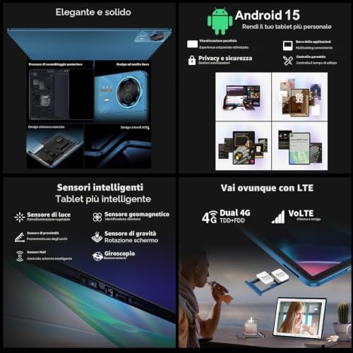 T70 Tablet 14 Pollici 2.2K Tablets Gaming, Helio G100 2.2GHz Octa-Core, 10000mAh/18W, Dual SIM 4G LTE, 20GB RAM+128GB(TF 8TB), Widevine L1/GPS/13MP/Gemini AI Tablet con Tastiera+Custodia+Penna