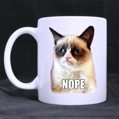 Funny Designed Cat Face NOPE Ceramic Coffee White Mug (11 Ounce) Tea Cup - Personalized Gift For Birthday,Christmas And New Year
