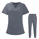 VIAOLI Scrubs for Women Set V-Neck Pocket Top