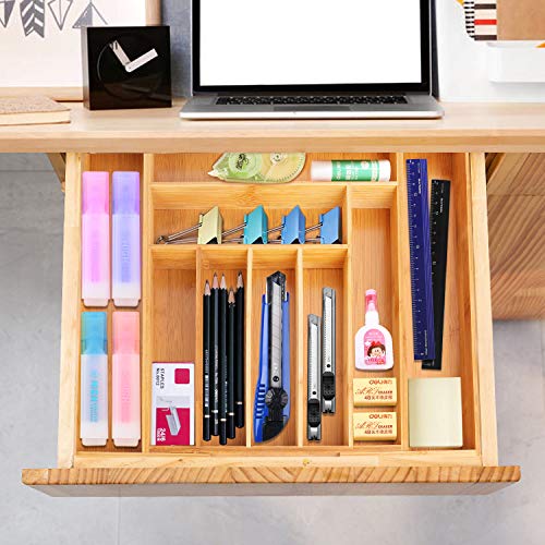 VSADEY Kitchen Drawer Organizer Bamboo Expandable Utensil Silverware Organizer, 9 Compartments Compact Cutlery Tray Organizer Holder for Kitchen Utensils, Flatware and Silverware - Thumbnail 2